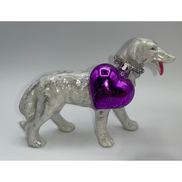 Vintage Valentine's Day Iridescent Dog Pink Tongue Diamond Heart Bow Collar OOAK - Picture 13 of 16